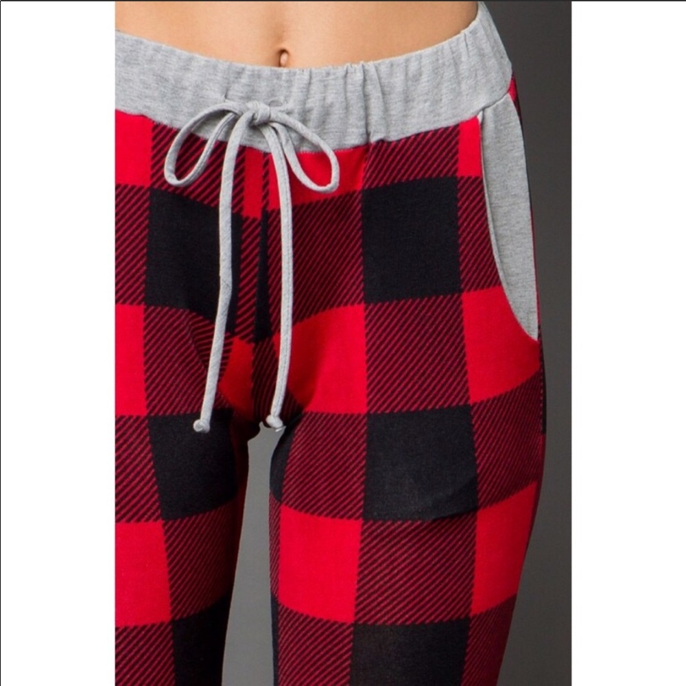 Plaid buffalo plaid checkered joggers pants red - Picture 4 of 4